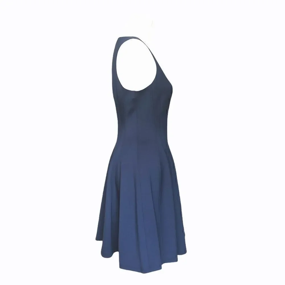 Vintage Betsey Johnson Navy Zipper Front Dress w/ White Piping Sz:6 - Picture 3 of 11